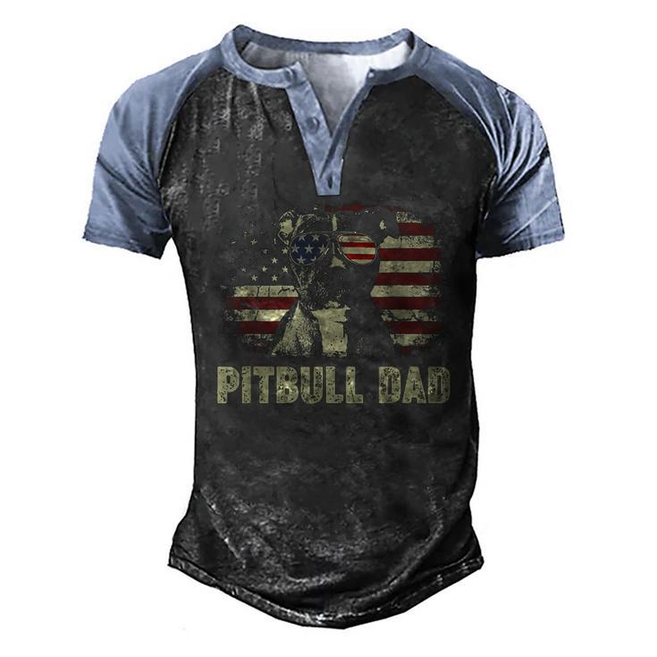 Mens Best Pitbull Dad Ever  American Flag 4Th Of July V2 Men's Henley Shirt Raglan Sleeve 3D Print T-shirt