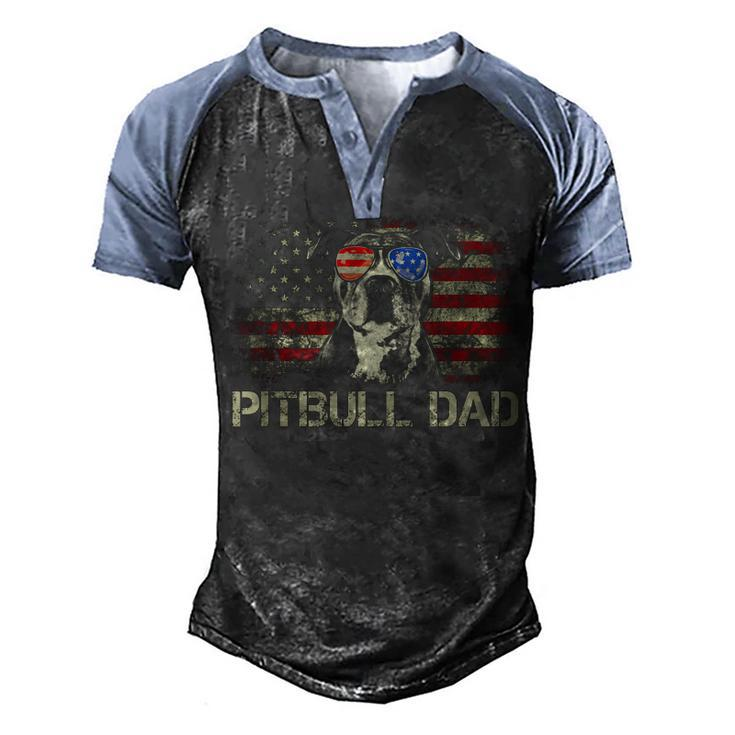 Mens Best Pitbull Dad Ever Patriotic American Flag 4Th Of July V2 Men's Henley Shirt Raglan Sleeve 3D Print T-shirt