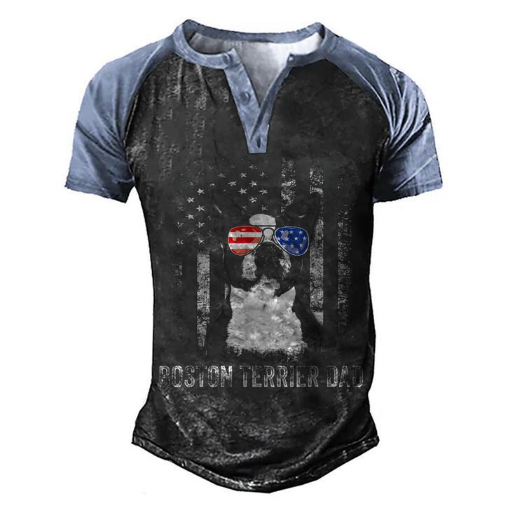 Mens Boston Terrier Dad American Flag 4Th Of July Dog Fathers Day  Men's Henley Shirt Raglan Sleeve 3D Print T-shirt