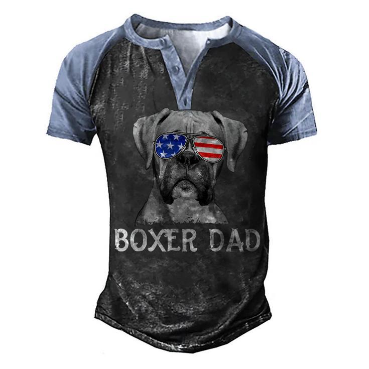 Mens Boxer Dad American Flag Patriotic Dog Lover 4Th Of July  Men's Henley Shirt Raglan Sleeve 3D Print T-shirt