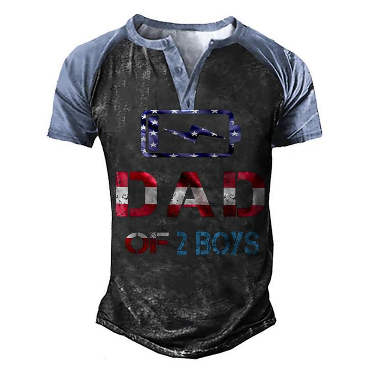 Mens Funny Fathers Day Dad Of 2 Boys American Flag 4Th Of July  Men's Henley Shirt Raglan Sleeve 3D Print T-shirt