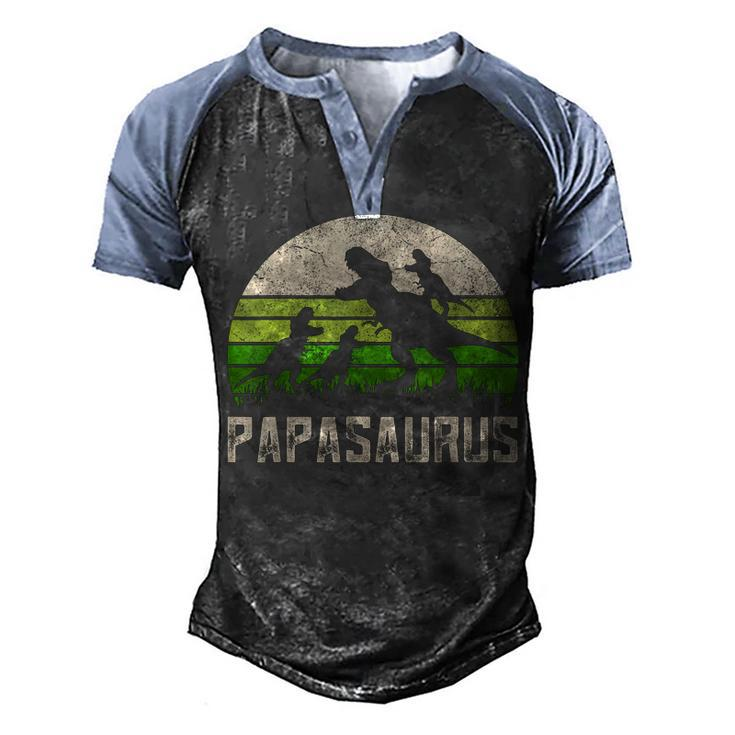 Mens Funny Grandpa  Papasaurus Dinosaur 3 Kids Fathers Day  Men's Henley Shirt Raglan Sleeve 3D Print T-shirt