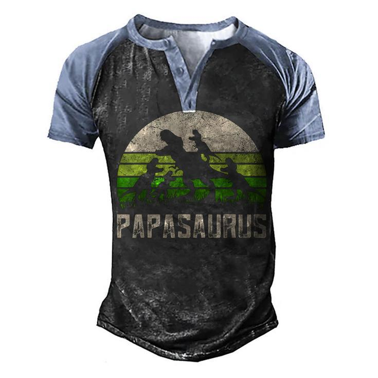 Mens Funny Grandpa  Papasaurus Dinosaur 4 Kids Fathers Day  Men's Henley Shirt Raglan Sleeve 3D Print T-shirt