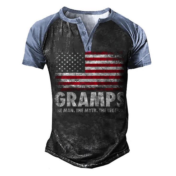 Mens Gramps The Man Myth Legend Fathers Day 4Th Of July Grandpa  Men's Henley Shirt Raglan Sleeve 3D Print T-shirt