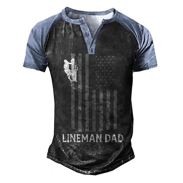 Mens Lineman Dad American Flag Electric Cable Mens Lineman  Men's Henley Shirt Raglan Sleeve 3D Print T-shirt