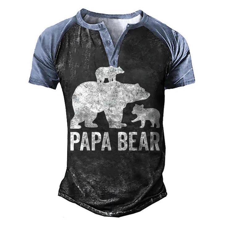 Mens Papa Bear Fathers Day Grandad  Fun 2 Cub Kid Grandpa  Men's Henley Shirt Raglan Sleeve 3D Print T-shirt