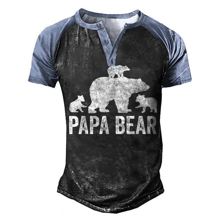 Mens Papa Bear Fathers Day Grandad  Fun 3 Cub Kid Grandpa  Men's Henley Shirt Raglan Sleeve 3D Print T-shirt