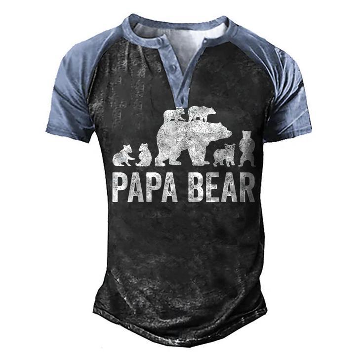 Mens Papa Bear Fathers Day Grandad  Fun 6 Cub Kid Grandpa  Men's Henley Shirt Raglan Sleeve 3D Print T-shirt