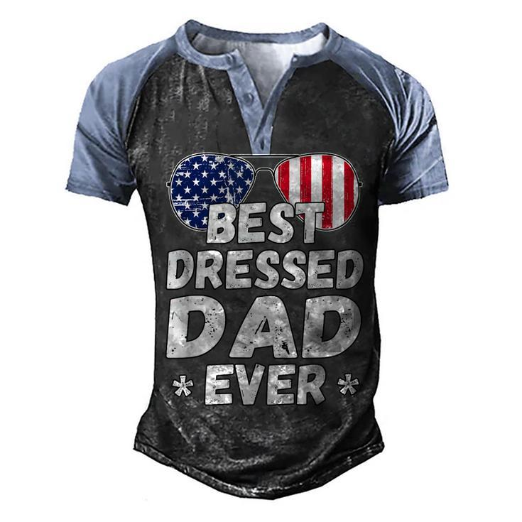 Mens Patriotic Dad  - Best Dad Ever 4Th Of July American Flag  Men's Henley Shirt Raglan Sleeve 3D Print T-shirt