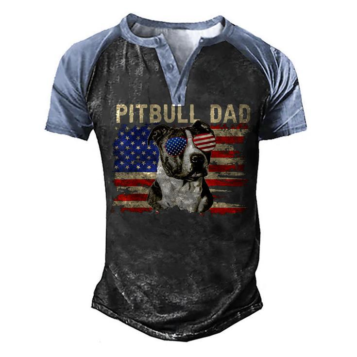 Mens Patriotic Pitbull Dad  4Th Of July American Flag Usa  Men's Henley Shirt Raglan Sleeve 3D Print T-shirt