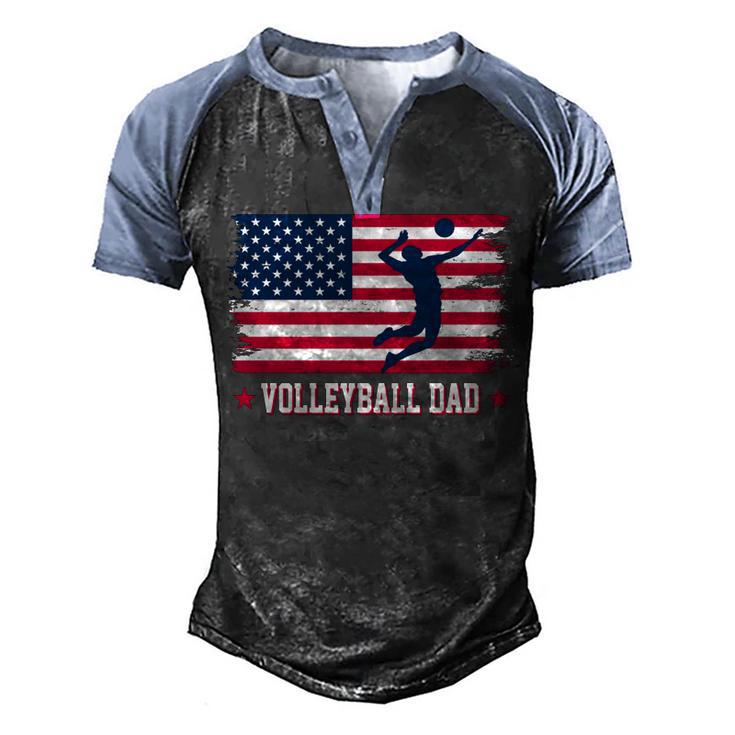 Mens Proud Volleyball Dad American Flag 4Th Of July Freedom   Men's Henley Shirt Raglan Sleeve 3D Print T-shirt
