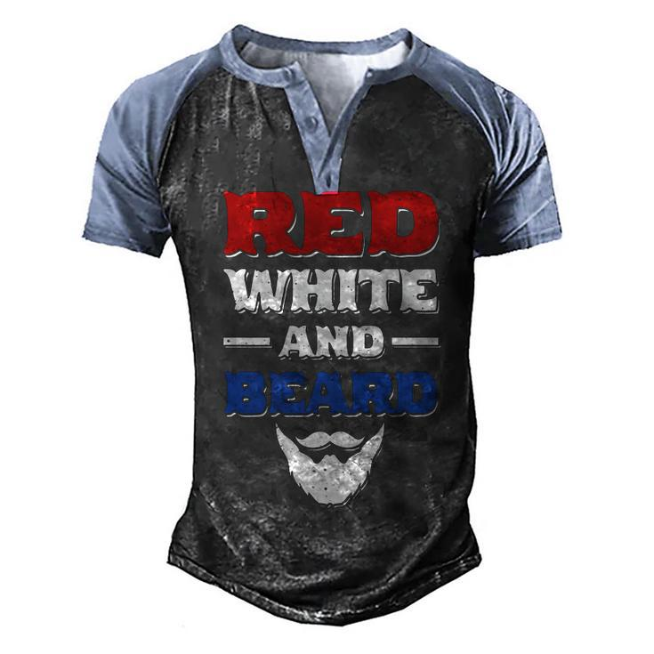 Mens Red White And Beard Funny 4Th Of July Bearded Dad Husband   Men's Henley Shirt Raglan Sleeve 3D Print T-shirt