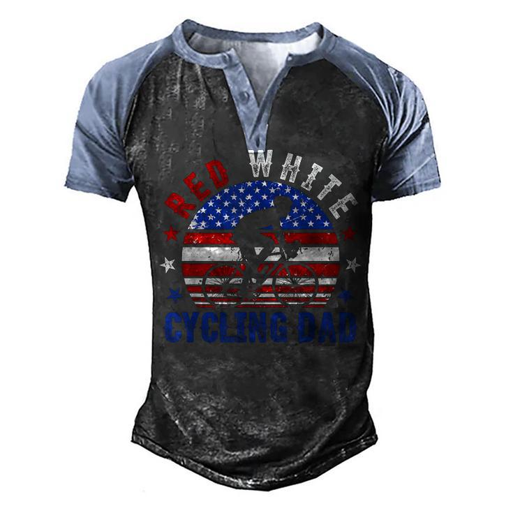Mens Red White Cycling Dad  4Th Of July American Flag Gift Men's Henley Shirt Raglan Sleeve 3D Print T-shirt