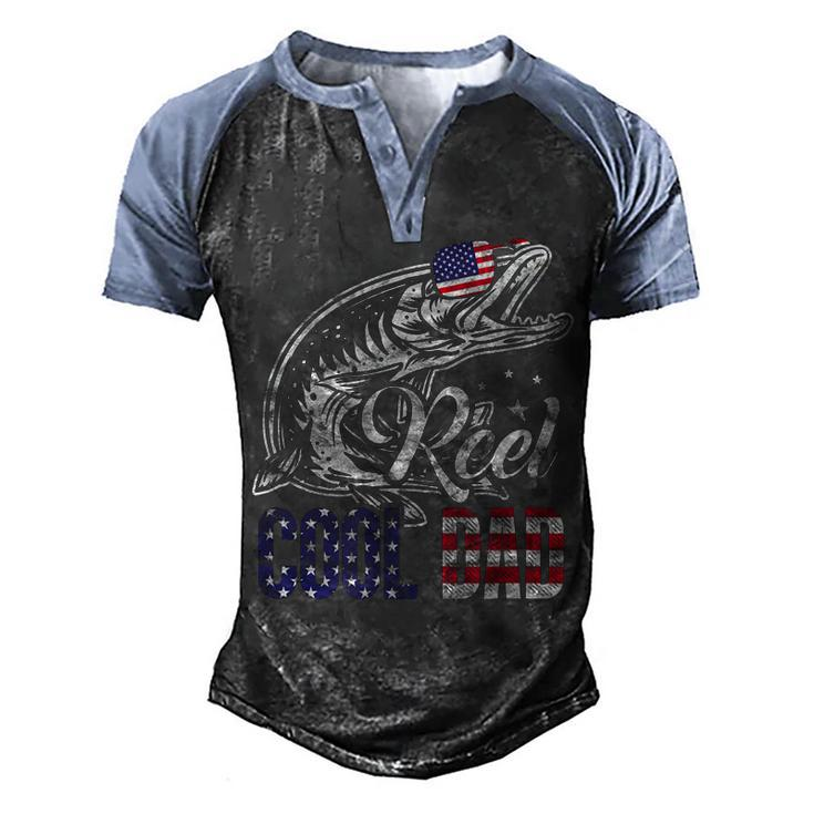 Mens Reel Cool Dad Sunglasses American Flag 4Th Of July Fishing  Men's Henley Shirt Raglan Sleeve 3D Print T-shirt