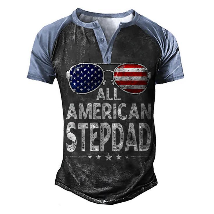 Mens Retro Fathers Day Family All American Stepdad 4Th Of July  Men's Henley Shirt Raglan Sleeve 3D Print T-shirt
