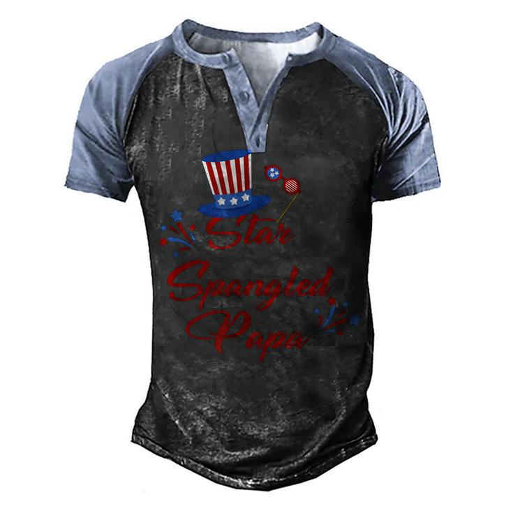Mens Star Spangled Papa  4Th Of July Fathers Day Dad Gifts Men's Henley Shirt Raglan Sleeve 3D Print T-shirt
