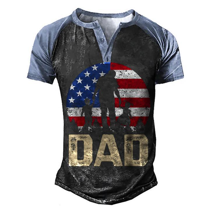 Mens Vintage American Flag 4Th Of July Patriotic Dad Gift  Men's Henley Shirt Raglan Sleeve 3D Print T-shirt