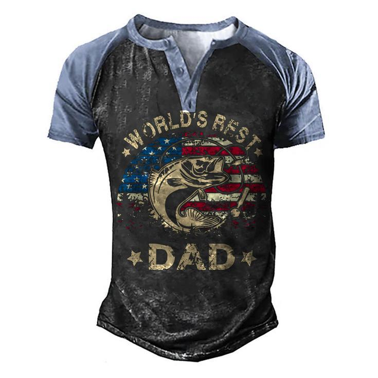 Mens Worlds Best Fishing Dad T  4Th Of July American Flag Men's Henley Shirt Raglan Sleeve 3D Print T-shirt