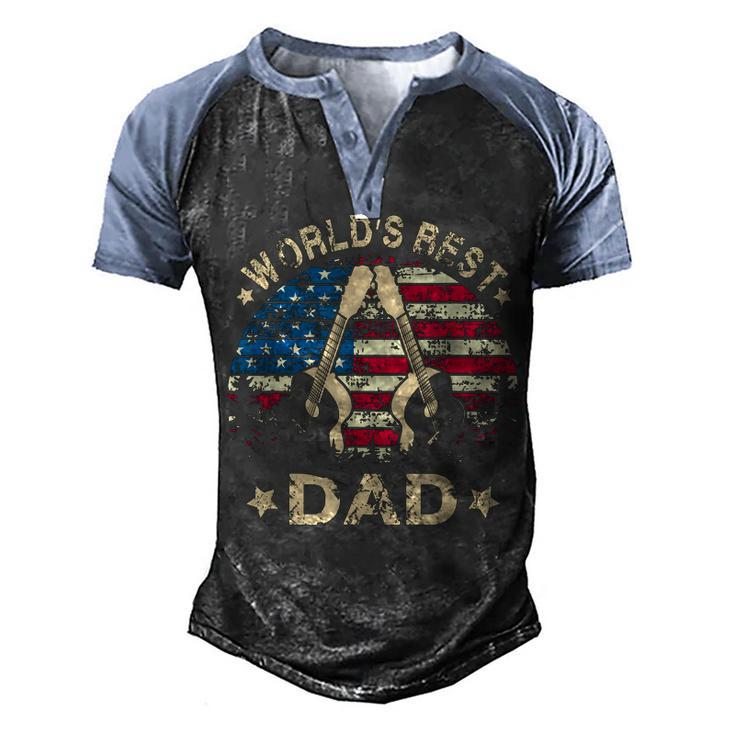 Mens Worlds Best Guitar Dad T  4Th Of July American Flag Men's Henley Shirt Raglan Sleeve 3D Print T-shirt