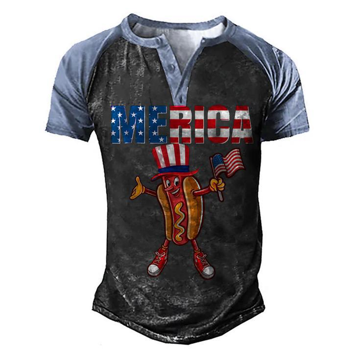 Merica Hot Dog 4Th Of July Dad Gift American Flag And Hotdog  Men's Henley Shirt Raglan Sleeve 3D Print T-shirt