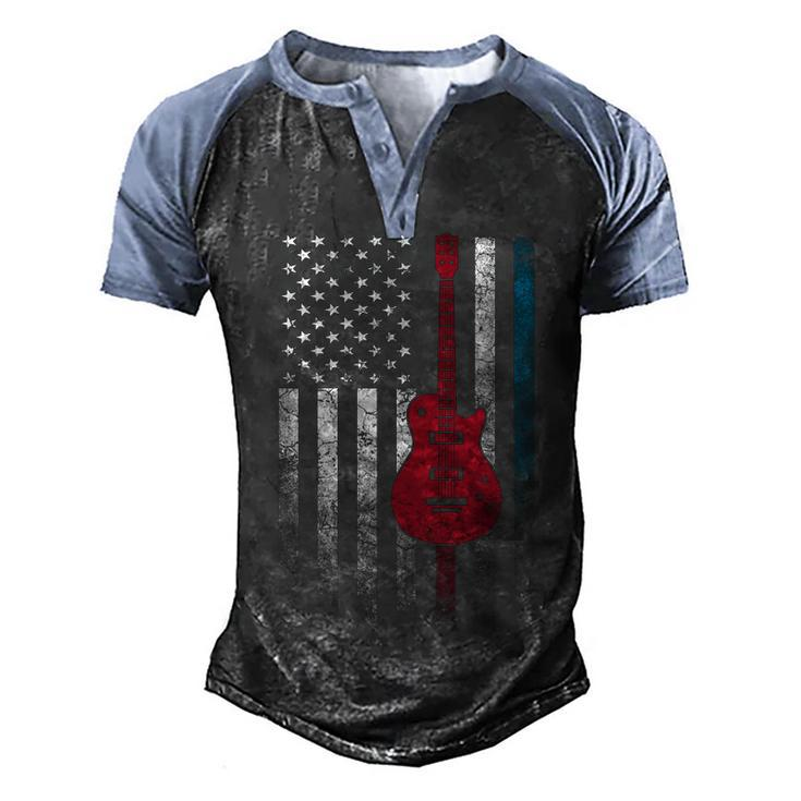 Musician Guitar Music 4Th Of July American Flag Usa America  Men's Henley Shirt Raglan Sleeve 3D Print T-shirt