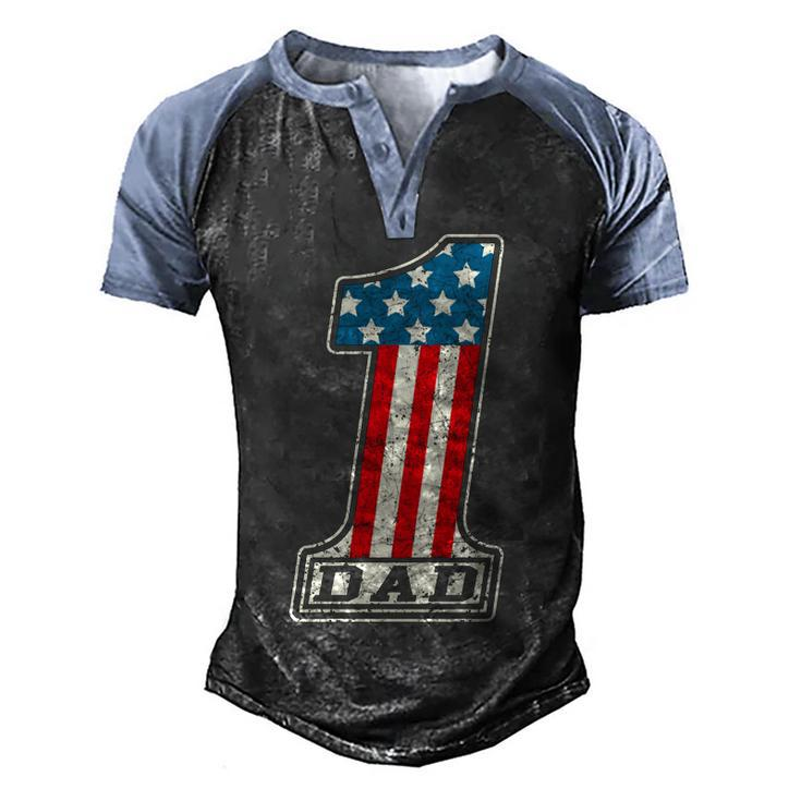 Number One Dad American Flag 4Th Of July Fathers Day Gift   Men's Henley Shirt Raglan Sleeve 3D Print T-shirt