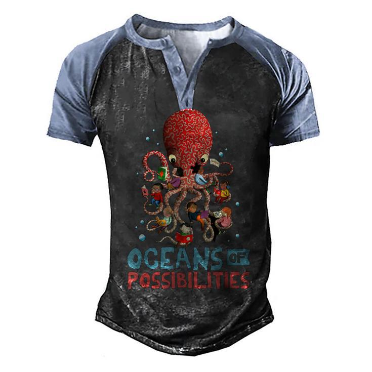 Oceans Of Possibilities Summer Reading 2022 Octopus Men's Henley Raglan T-Shirt