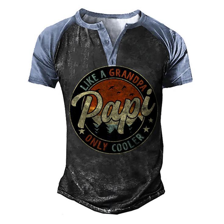 Papi Like A Grandpa Only Cooler Vintage Retro Fathers Day Men's Henley Raglan T-Shirt