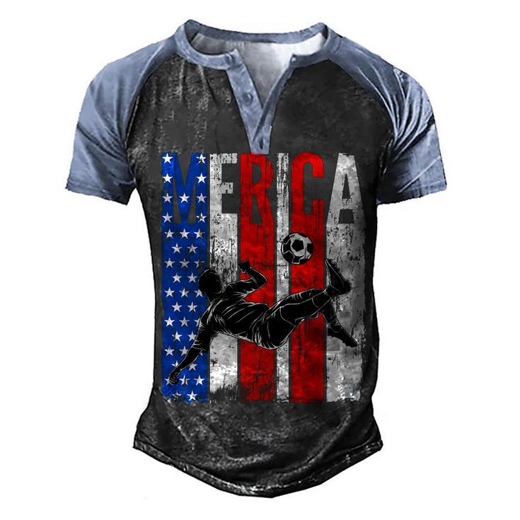 Patriotic American Flag Soccer Ball 4Th Of July Soccer   Men's Henley Shirt Raglan Sleeve 3D Print T-shirt
