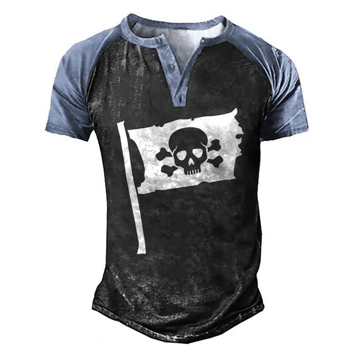 Pirate Flag Skull Crossed Bone Halloween Costume Men's Henley Raglan T-Shirt