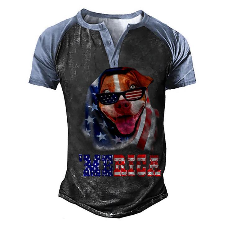 Pitbull American Flag 4Th Of July Pitbull Dad Dog Lover Fun  Men's Henley Shirt Raglan Sleeve 3D Print T-shirt