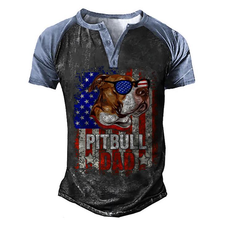 Pitbull Dad 4Th Of July American Flag Glasses Dog Men Boy  Men's Henley Shirt Raglan Sleeve 3D Print T-shirt