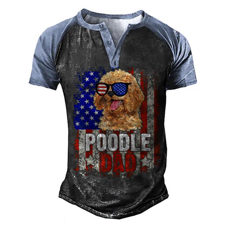 Poodle Dad 4Th Of July American Flag Glasses Dog Men Boy  Men's Henley Shirt Raglan Sleeve 3D Print T-shirt