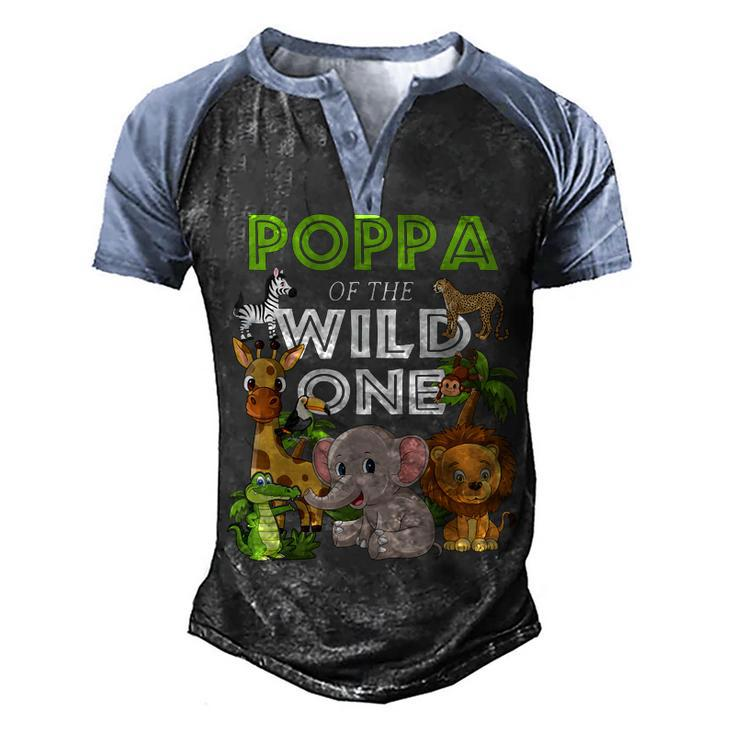 Poppa Of The Wild One Zoo Birthday Safari Jungle Animal  Men's Henley Shirt Raglan Sleeve 3D Print T-shirt