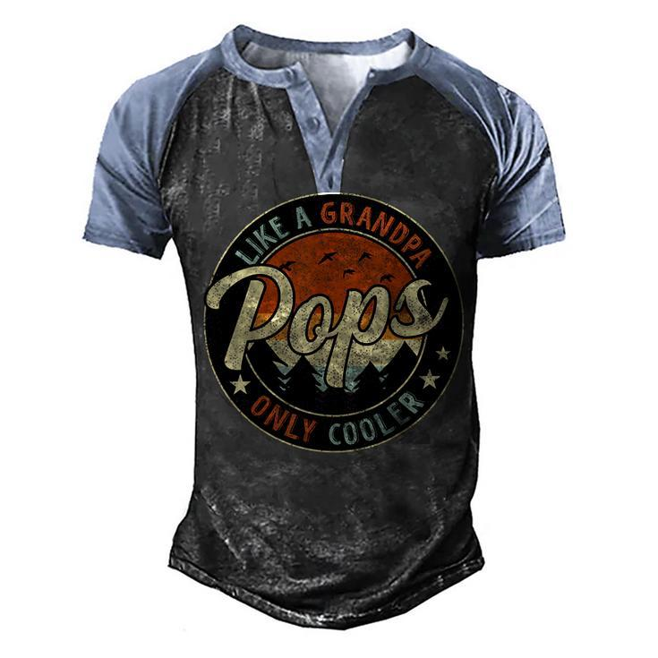 Pops Like A Grandpa Only Cooler Vintage Retro Fathers Day Men's Henley Raglan T-Shirt