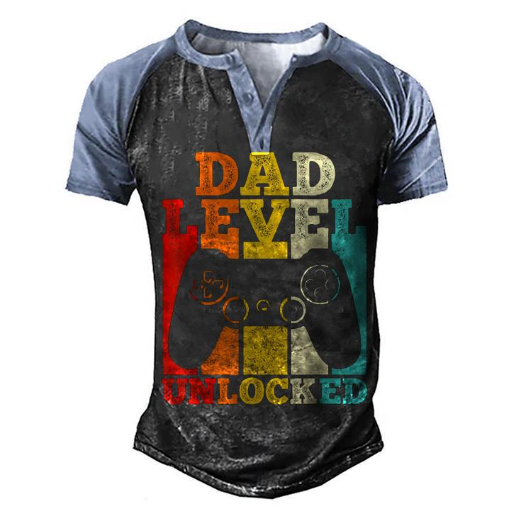 Mens Pregnancy Announcement Dad Level Unlocked Soon To Be Father V2 Men's Henley Raglan T-Shirt