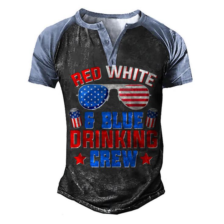 Red White And Blue Drinking Crew 4Th Of July Sunglasses  Men's Henley Shirt Raglan Sleeve 3D Print T-shirt