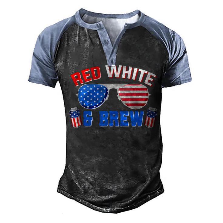 Red White And Brew 4Th Of July Funny Drinking Sunglasses  Men's Henley Shirt Raglan Sleeve 3D Print T-shirt