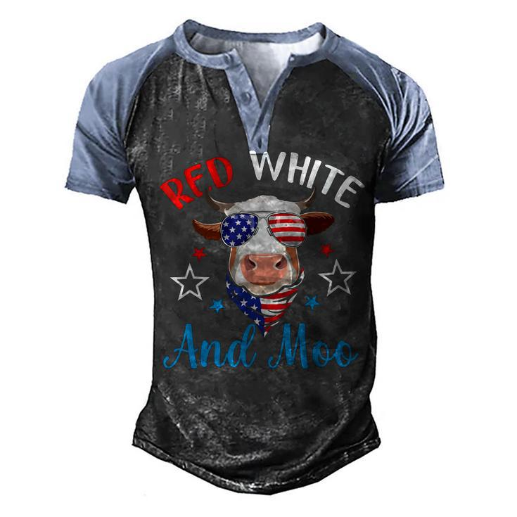 Red White And Moo 4Th Of July Cow Usa Flag Farmer Patriotic  Men's Henley Shirt Raglan Sleeve 3D Print T-shirt