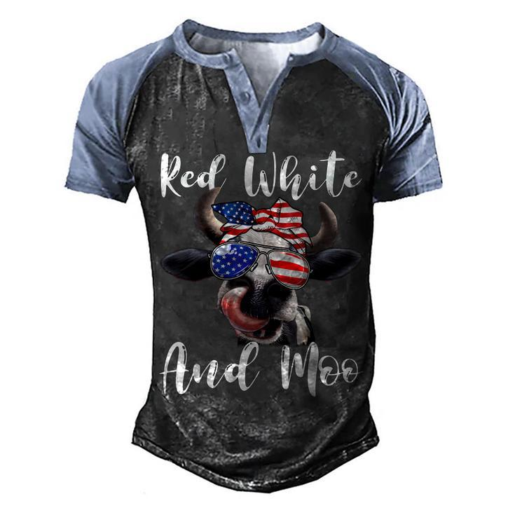 Red White And Moo Cow Messy Bun Usa Flag 4Th Of July  Men's Henley Shirt Raglan Sleeve 3D Print T-shirt