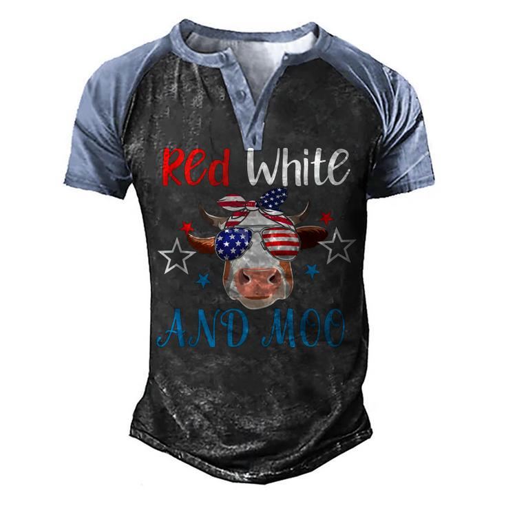 Red White And Moo Patriotic Cow Usa Flag 4Th Of July Farmer  Men's Henley Shirt Raglan Sleeve 3D Print T-shirt