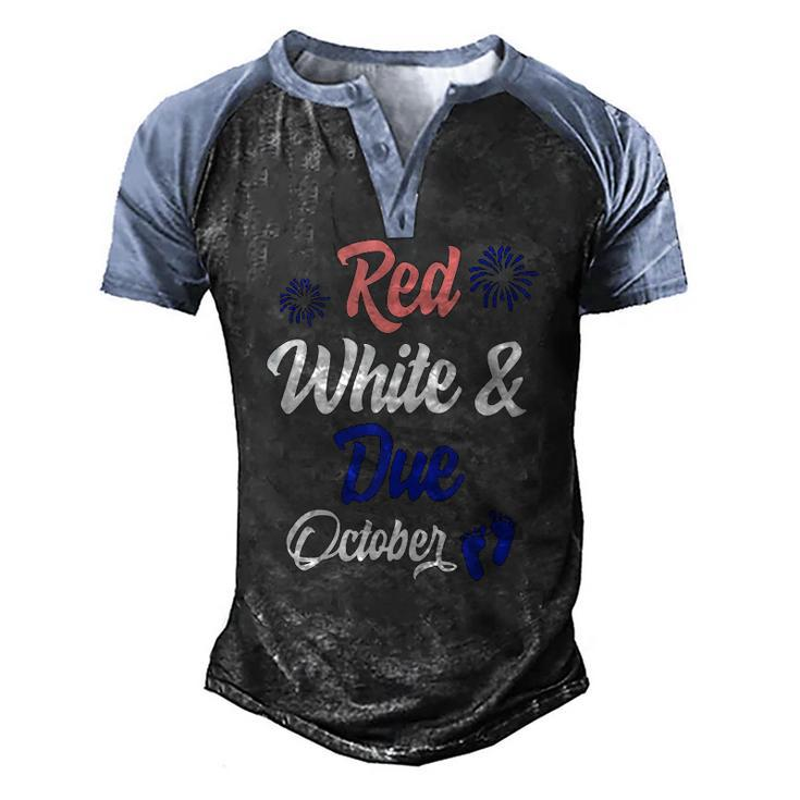 Red White Due October 4Th Of July Pregnancy Announcement Men's Henley Raglan T-Shirt