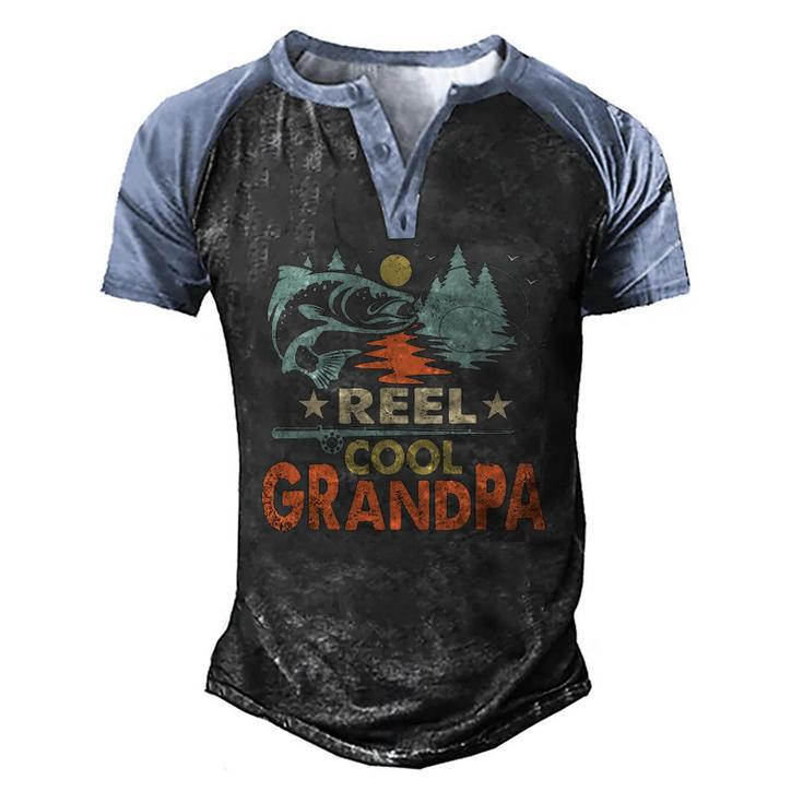 Reel Cool Grandpa Fishing Lover Vintage Fathers Day Men's Henley Raglan T-Shirt