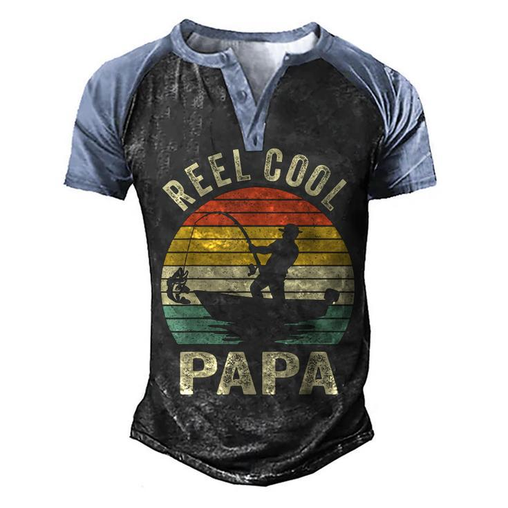 Reel Cool Papa Fishing Dad Fathers Day Fisherman Fish Men's Henley Raglan T-Shirt