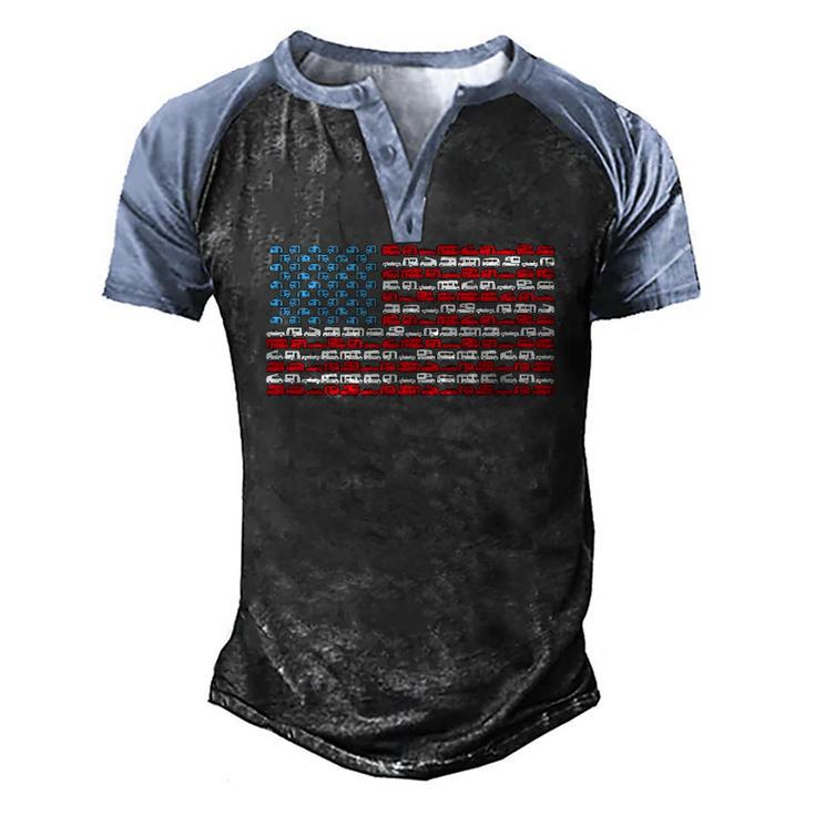 Retro Rv American Flag Independence Day Men's Henley Raglan T-Shirt