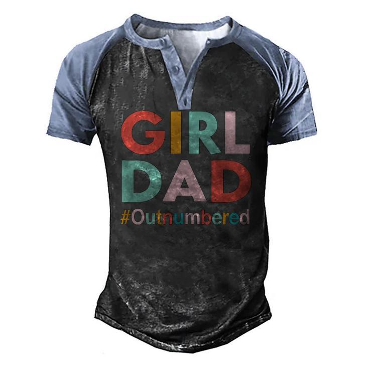 Retro Vintage Girl Dad Outnumbered Fathers Day Men's Henley Raglan T-Shirt
