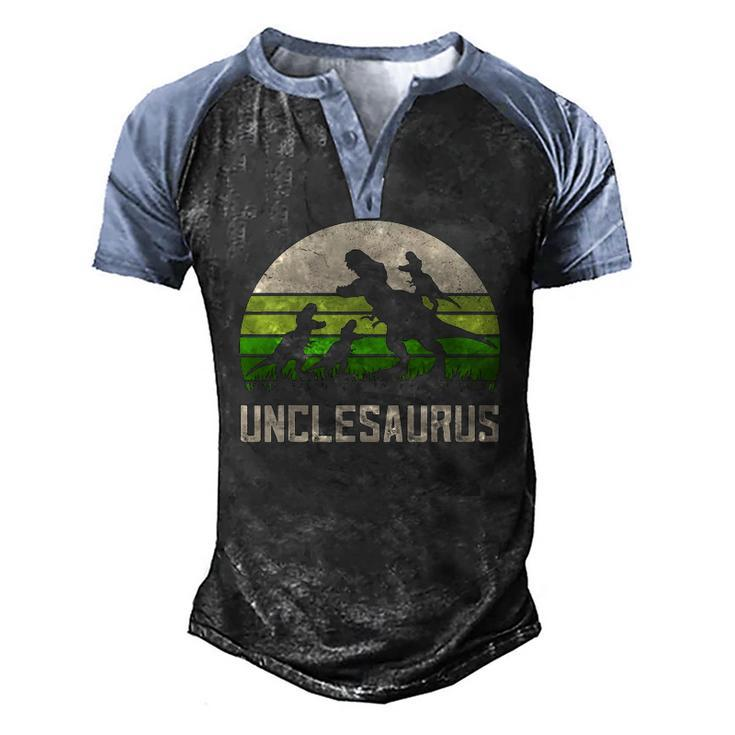Mensrex Uncle Apparel Unclesaurus 3 Kids Dinosaur Men's Henley Raglan T-Shirt