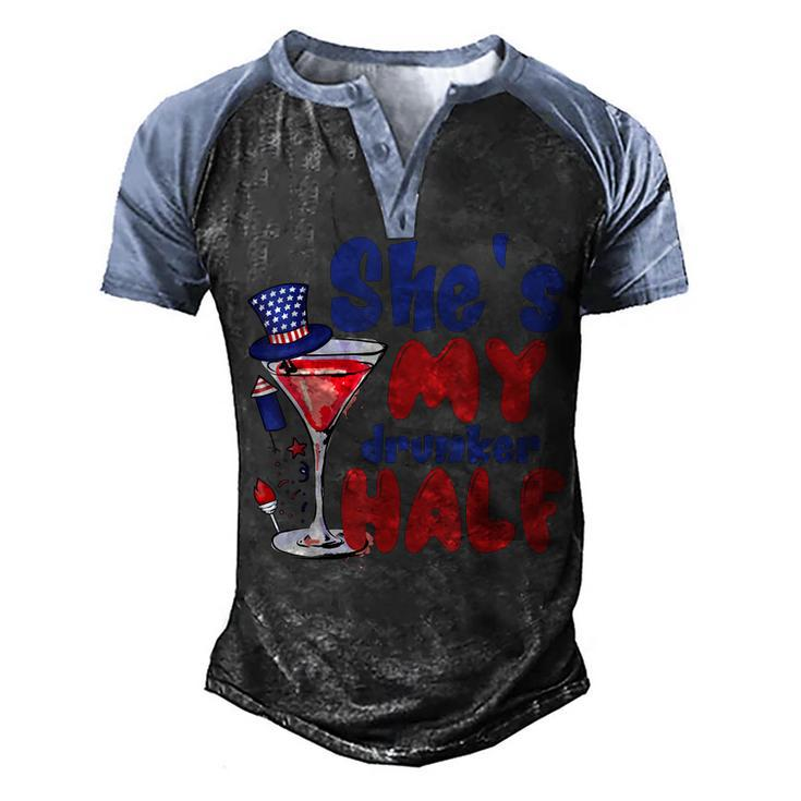 She My Drunker Half 4Th Of July Couples Drinking  Men's Henley Shirt Raglan Sleeve 3D Print T-shirt