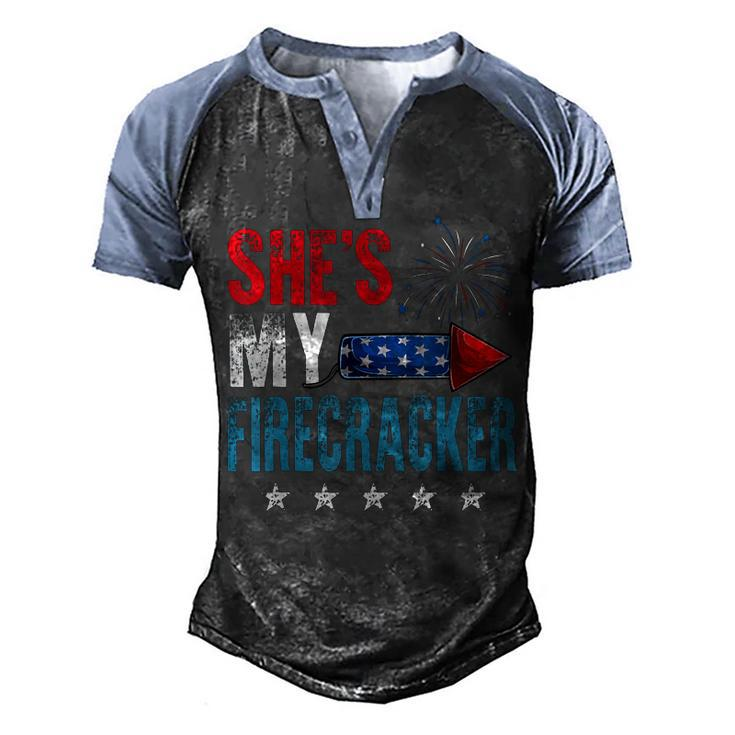 Shes My Firecracker His And Hers 4Th July Matching Couples  Men's Henley Shirt Raglan Sleeve 3D Print T-shirt