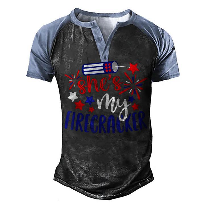 Shes My Firecracker His And Hers Patriot 4Th Of July  Men's Henley Shirt Raglan Sleeve 3D Print T-shirt